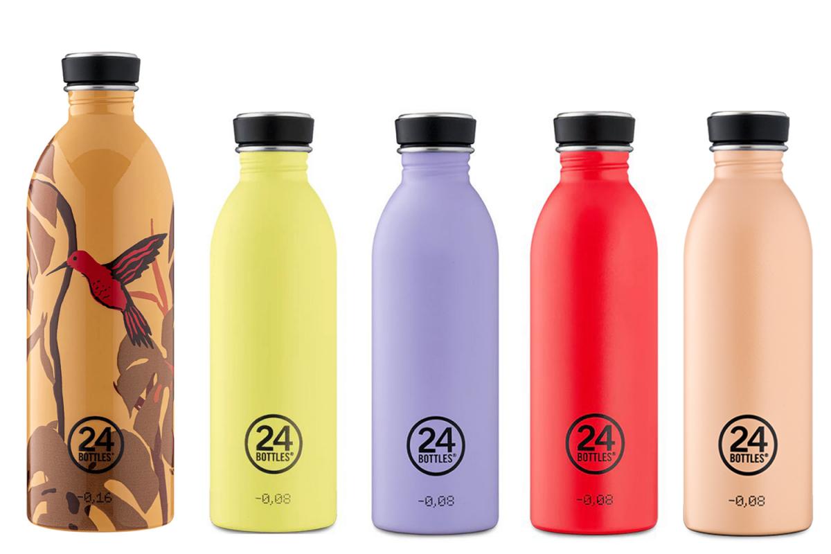 Verschiedene Designs und Farben der einwandigen Edelstahlflaschen Urban Bottles von 24bottles